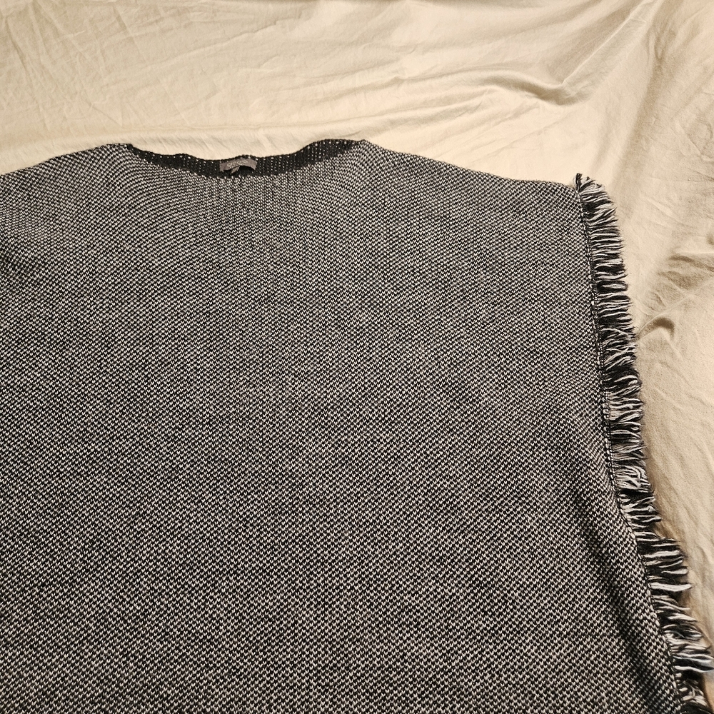 Giogio Italy Made Wool‎ Alpaca Blend Poncho Cape Black White Fringe One Size